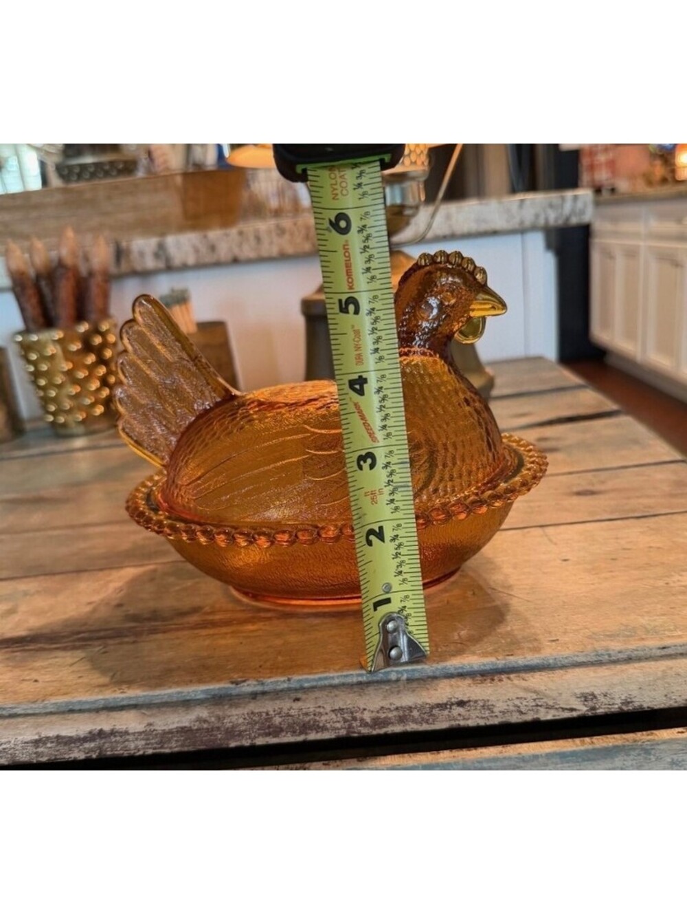 Vtg Indiana Glass Amber Hen on Nest Covered Candy Dish EUC Mid-Century 7”, 464 - Picture 6 of 8